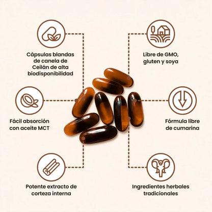 Canela de Ceylon 7200mg con Aceite MCT