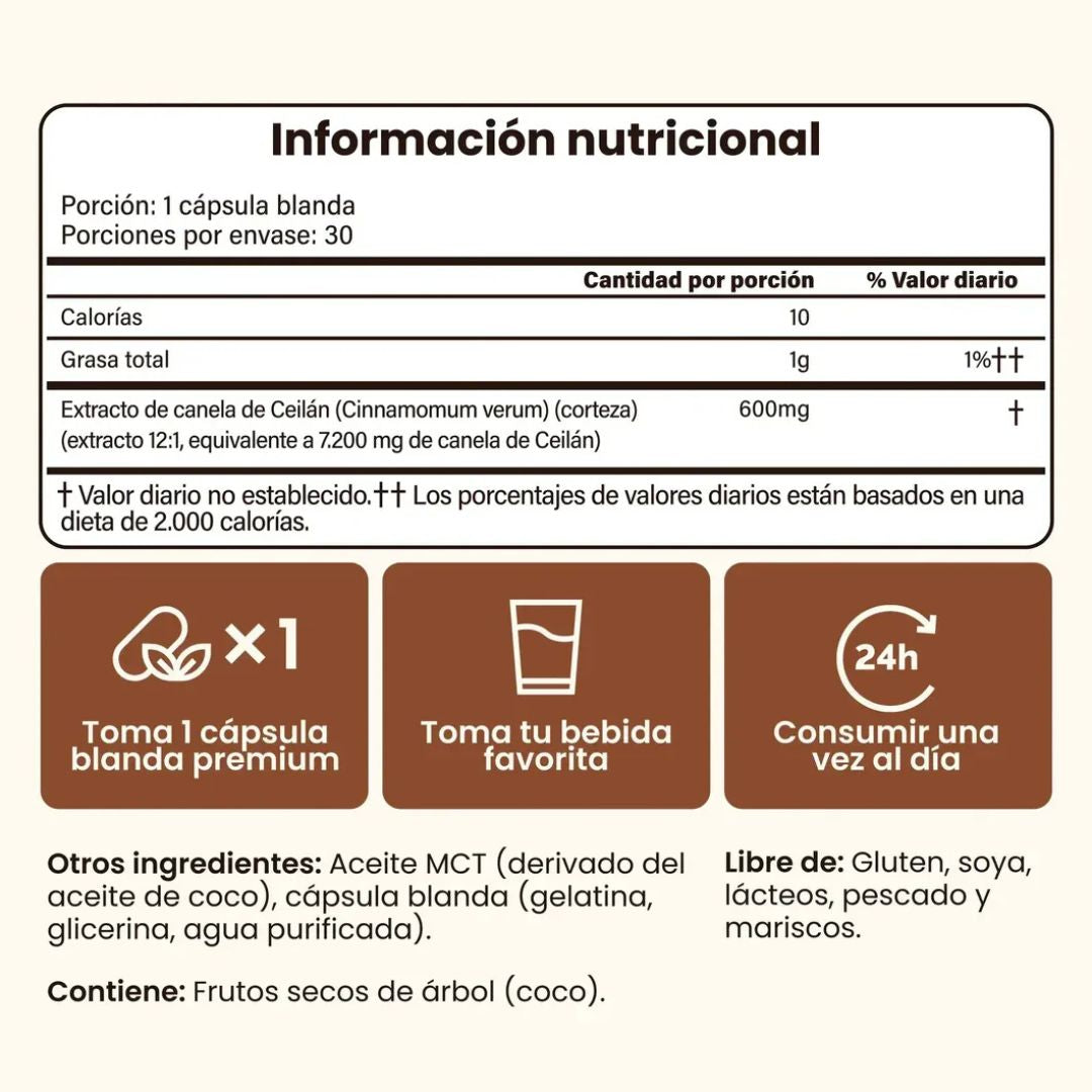 Canela de Ceylon 7200mg con Aceite MCT